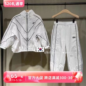 韩国童装定制2023春季新款男女童防晒夹克外套+长裤儿童风衣套装