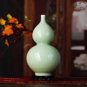 福景家居陶瓷器花瓶现代客厅摆件 手工豆青釉装饰工艺品摆设花插