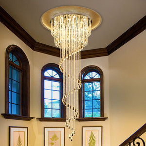楼梯吊灯 复式楼 旋转别墅复式客厅楼中楼梯灯长现代简约水晶吊灯