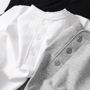 23新款夏季硬汉tee重磅亨利领纯棉短袖 阿美咔叽纯色收口袖t恤