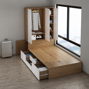 简约多功能榻榻米床带衣柜1.2米小户型单人床成人1米储物床1.5米