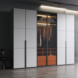 现代卧室家用衣柜北欧风格轻奢板式衣橱定制柜子四门大衣柜8004
