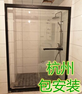 浴室玻璃移门一字型隔断卫生间洗澡干湿分离推拉门沐浴房门三联动