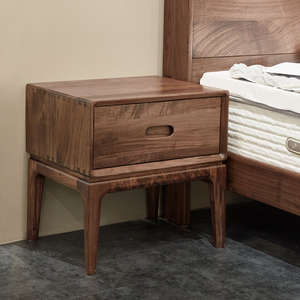 新中式黑胡桃床头柜置物架卧室小柜子储物柜实木床边柜小灯桌北欧