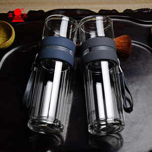富光泡茶师双层玻璃杯方便携带的功夫茶杯过滤带盖茶水分离水杯