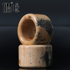 tim猛犸象牙咖料满纹沁蓝沁红少见扳指咖色复古大拇指指环