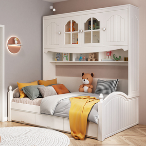 韩式儿童床衣柜床一体男女孩美式实木组合床柜一体床小户型床定制
