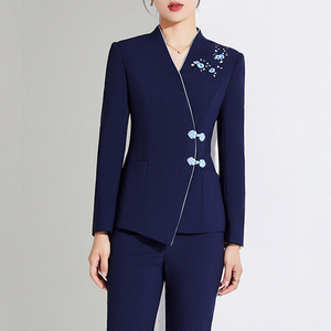 中国风职业西装套装女秋餐饮经理茶艺师服装中式美容师迎宾工作服