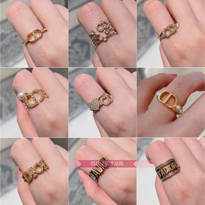 正品代购dior/迪奥戒指2022新款字母镶钻珍珠经典情侣对戒指环