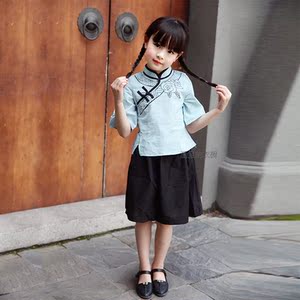 000人付款淘宝春秋装儿童中式棉麻汉服茶服外套男女童古装衣服周岁