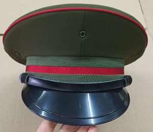 全新库存老货老式大盖帽04款黑边大沿帽军绿色帽子收藏演出帽