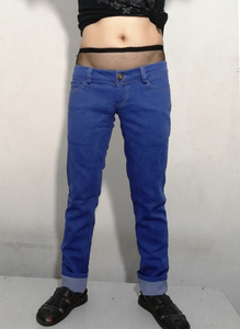 超低腰小脚牛仔裤男长裤宝蓝色弹力修身性感时尚潮新款定做七分裤