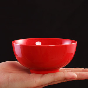 陶瓷红碗喜庆碗家用餐具结婚碗筷套装乔迁新年高脚纯红碗红盘礼盒