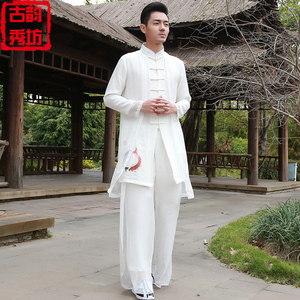 亚麻长袍中国风男装古风古装唐装男款中式长衫禅服汉服仙气套装