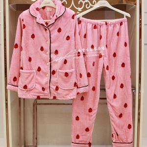 仙坤2018秋冬季新款珊瑚绒家居服女士卡通休闲法兰绒长袖睡衣套装