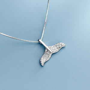 s925纯银鲸鱼尾巴项链女生小众轻奢简约吊坠百搭短款锁骨链可刻字