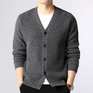 男士开衫春季外穿韩版中青年潮流纯色含羊毛针织毛衣男外套高端潮