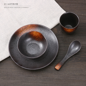 日式陶瓷餐具四件套摆台复古骨碟汤碗茶杯勺子日韩料理和风盘碗碟