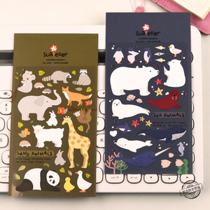 可爱动物园贴纸韩国sonia熊猫大象长颈鹿海洋馆手账帐咕卡小贴画