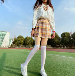 jk制服裙少女正统中牌山吹日系学生百褶裙学生学院风校服黄色格裙