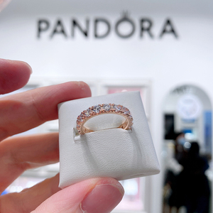 Pandora潘多拉官网玫瑰金色闪耀成排永恒宝石戒指指环女180050C01
