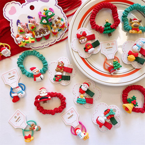 韩国儿童圣诞节日发圈圣诞树礼物喜庆发绳肠圈宝宝外贸可爱小发夹