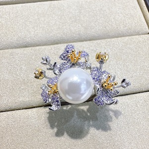 DIY珍珠配件S925纯银一款多用紫色妖姬镀双色戒指空托配10-11mm圆