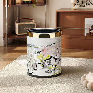 新品新中式双层垃圾桶创意轻奢高级现代简约卫生桶家用客厅卧室纸