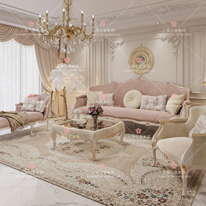 美式轻奢实木丝绒客厅沙发双人三人欧式法式布艺别墅贵妃沙发组合