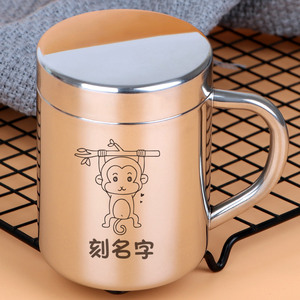 儿童生肖马克杯定刻名字幼儿园喝水带盖防烫杯子304不锈钢漱口杯
