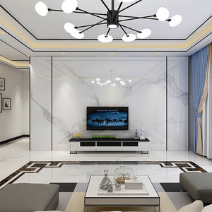 大理石材大板电视背景墙瓷砖轻奢大气客厅现代简约微晶石影视墙