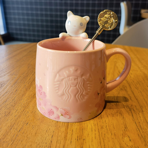 星巴克咖啡杯粉色樱花杯猫咪杯马克杯可爱生日礼物送人陶瓷杯水杯
