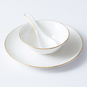 酒店餐厅摆台餐具定制高档骨瓷金边四五六件套中式陶瓷盘碗碟套装