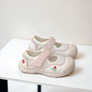 ABC女童运动网鞋夏季新款女孩透气单鞋配汉服宝宝鞋白色绣花布鞋