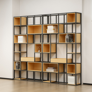 loft工业风铁艺隔断屏风木质书架格子柜办公室美式玄关镂空置物架