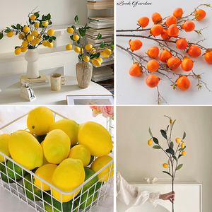 带枝叶青桔仿真水果柠檬片柿子模型食品樱桃静物摆件摄影拍照道具