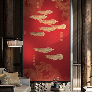 铂金工艺微浮雕高端国潮金属挂画走廊过道新中式玄关九鱼图装饰画