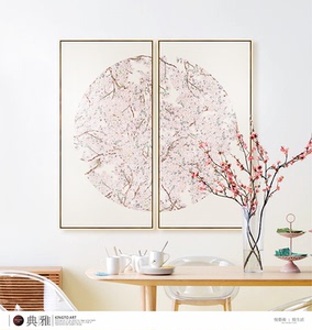小清新樱花装饰画现代新中式国画客厅玄关挂画餐厅卧室工笔画壁画