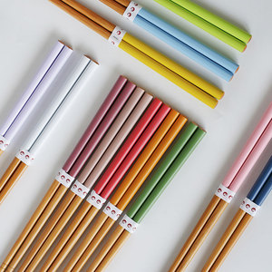 6双装筷子高颜值筷子一人一双套装网红日式家用彩色加长天然竹筷