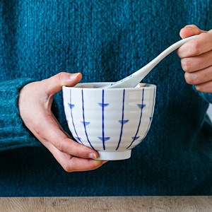 味噌汤碗日式家用陶瓷小高碗抹茶碗沙拉碗麦片杯碗家用饭粥深碗