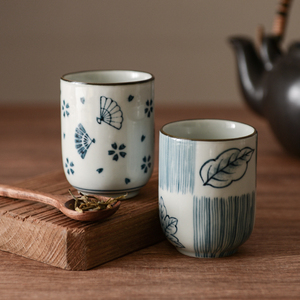 西田木雨日式家用直身杯陶瓷小茶杯和风杯子复古喝水杯釉下彩茶杯