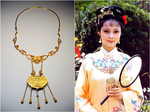 迦品笑古法錾刻足金银饰红楼梦薛宝钗不离不弃芳龄永继项圈大银锁