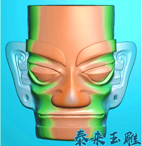 仿古面具三星堆人物面具挂件精雕图浮雕玉雕灰度图jdpbmp电脑雕刻