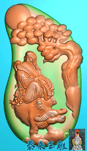 随型老子出关老子骑牛挂件精雕图浮雕玉雕灰度图jdpbmp电脑雕刻图