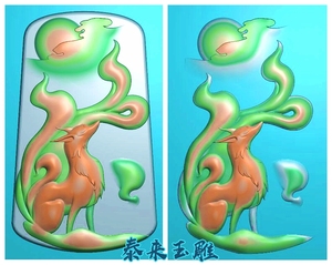 狐狸动物灵狐九尾狐挂件木雕精雕图浮雕玉雕灰度图jdpbmp电脑雕刻