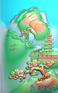 意境山水花鸟 亭台楼阁松树步步登高 精雕图 浮雕玉雕电脑雕刻jdp