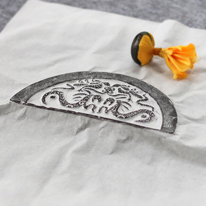 战国半圆瓦当拓片双龙纹纯手工原砖原拓客厅家居装裱工艺品艺术品