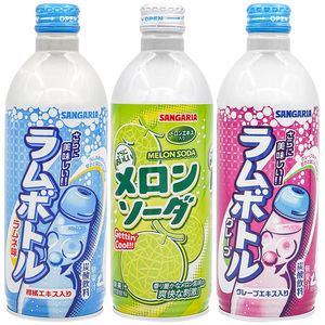 现货日本进口三佳利波子汽水弹珠苏打哈密瓜葡萄水果碳酸饮料500g