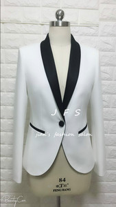 JFS黑白相拼色缎面青果领修身一粒扣显瘦西装