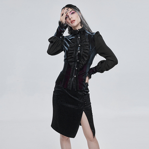 哥特风女装高腰修身半身裙职场休闲高级感包臀裙开叉性感花纹短裙
